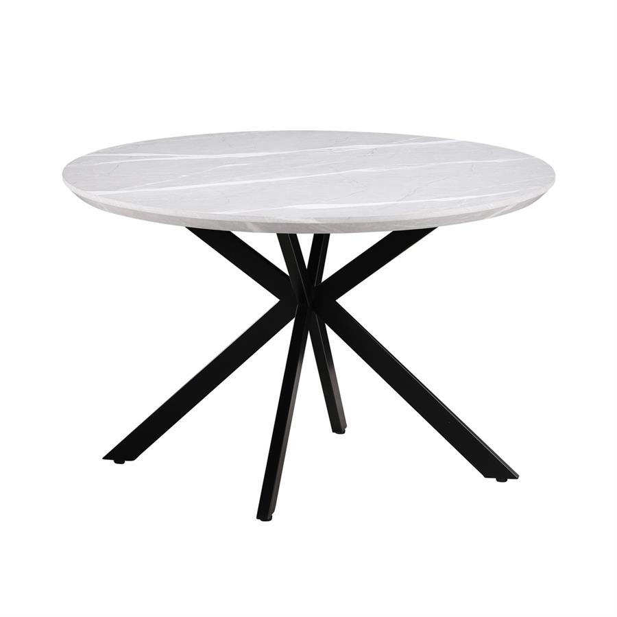 Tavolo tondo 120 cm top effetto marmo chiaro e gambe nere - Gabry