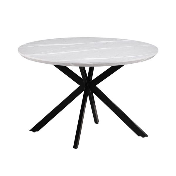 Tavolo tondo 120 cm top effetto marmo chiaro e gambe nere - Gabry