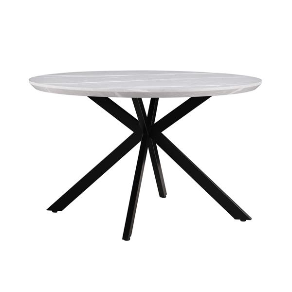 Tavolo tondo 120 cm top effetto marmo chiaro e gambe nere - Gabry