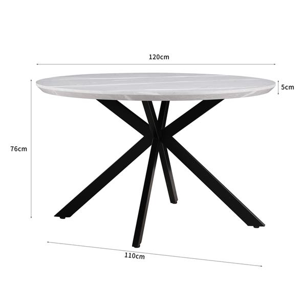 Tavolo tondo 120 cm top effetto marmo chiaro e gambe nere - Gabry