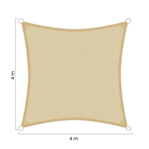Vela parasole 4x4m beige in HDPE anti-UV con anelli acciaio