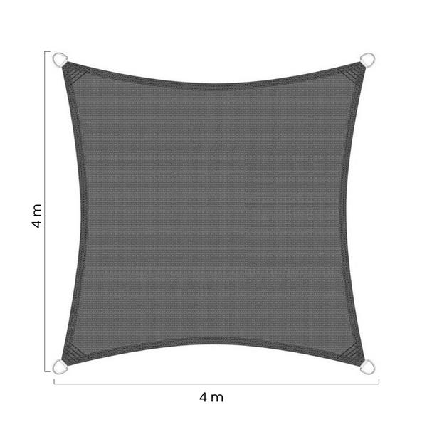Vela parasole 4x4m grigia in HDPE anti-UV con anelli acciaio