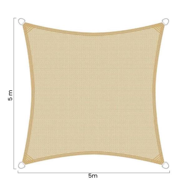 Vela parasole 5x5m beige in HDPE anti-UV con anelli acciaio