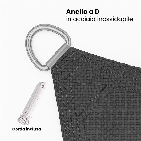 Vela parasole 5x5m grigia in HDPE anti-UV con anelli acciaio