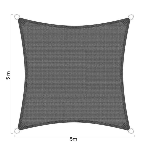 Vela parasole 5x5m grigia in HDPE anti-UV con anelli acciaio