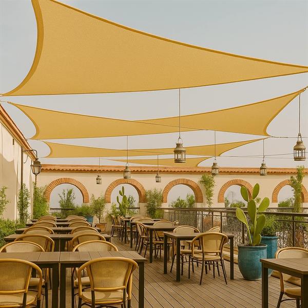 Vela parasole triangolare 3x3x3m beige in HDPE anti-UV