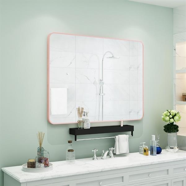 Specchio da parete 70x50 cm con telaio oro rosa e angoli arrotondati - Lay