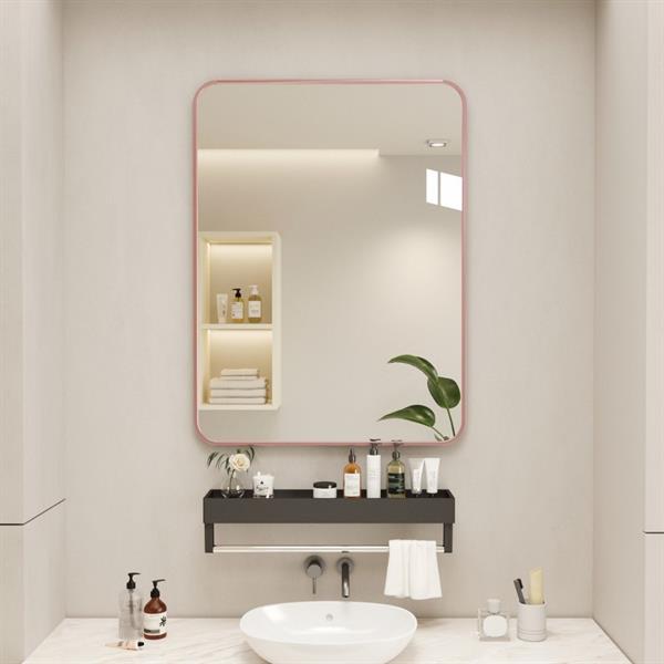 Specchio da parete 70x50 cm con telaio oro rosa e angoli arrotondati - Lay