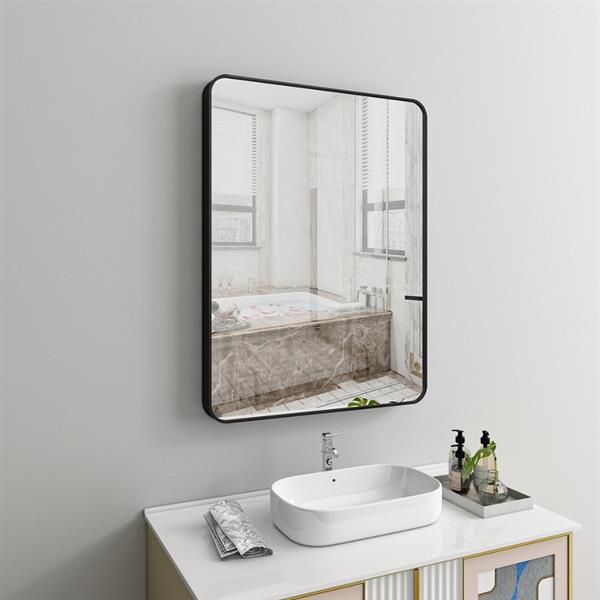 Specchio da parete 70x50 cm con telaio nero e angoli arrotondati - Lay
