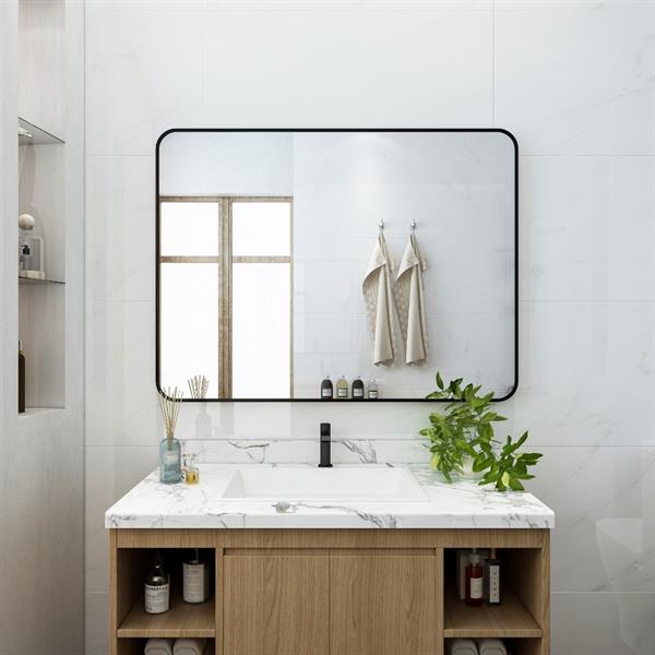 Specchio da parete 70x50 cm con telaio nero e angoli arrotondati - Lay