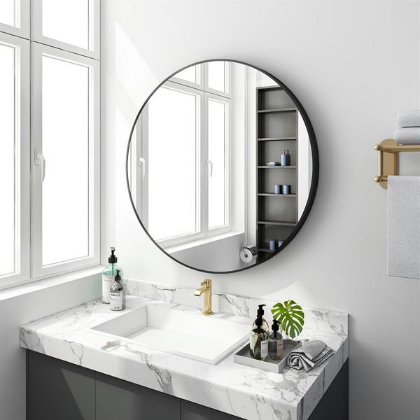 Specchio tondo da parete 70 cm con telaio nero - Ecoche
