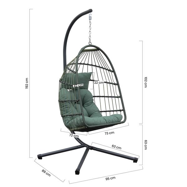 Poltrona sospesa richiudibile da giardino con cuscino verde - Rawak