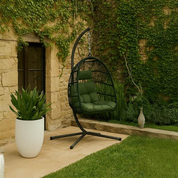 Poltrona sospesa richiudibile da giardino con cuscino verde - Rawak