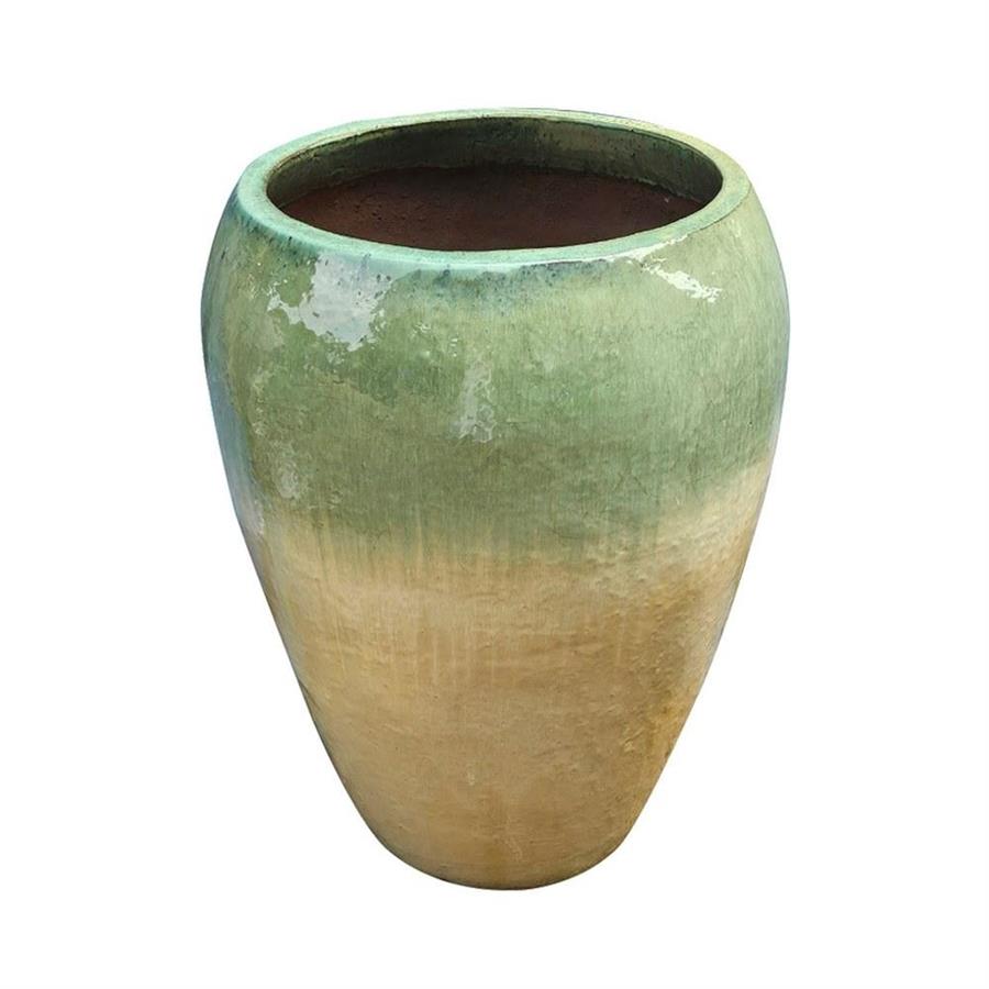 Vaso smaltato con sfumature verde acqua e finitura grezza 60x68 cm - Manacor