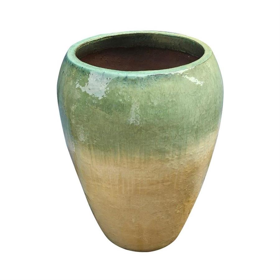 Vaso smaltato con sfumature verde acqua e finitura grezza 60x68 cm - Manacor