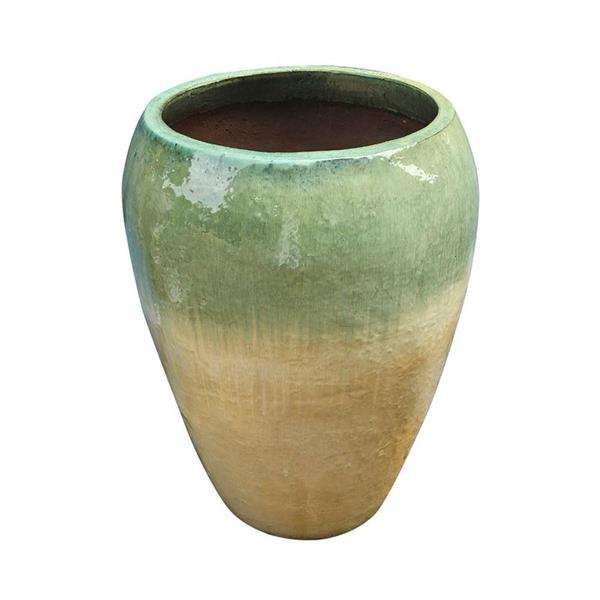 Vaso smaltato con sfumature verde acqua e finitura grezza 60x68 cm - Manacor
