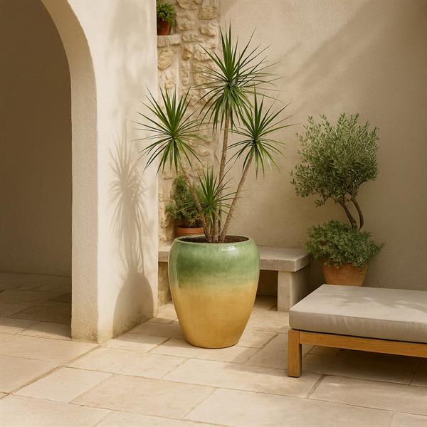 Vaso smaltato con sfumature verde acqua e finitura grezza 60x68 cm - Manacor