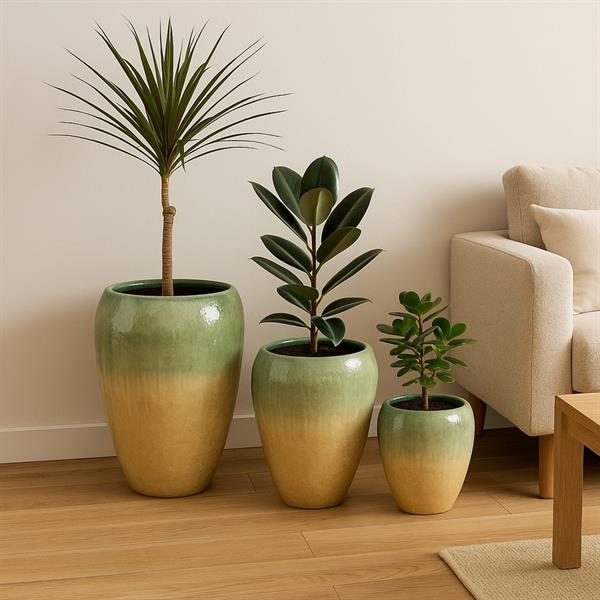 Vaso smaltato con sfumature verde acqua e finitura grezza 60x68 cm - Manacor