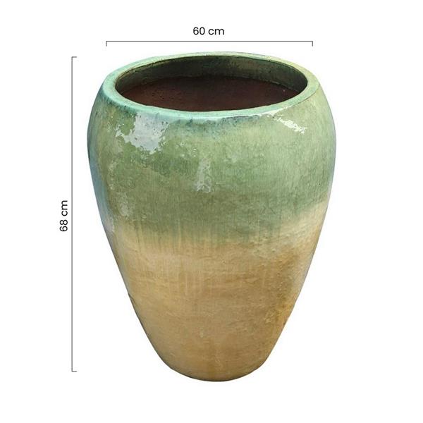 Vaso smaltato con sfumature verde acqua e finitura grezza 60x68 cm - Manacor