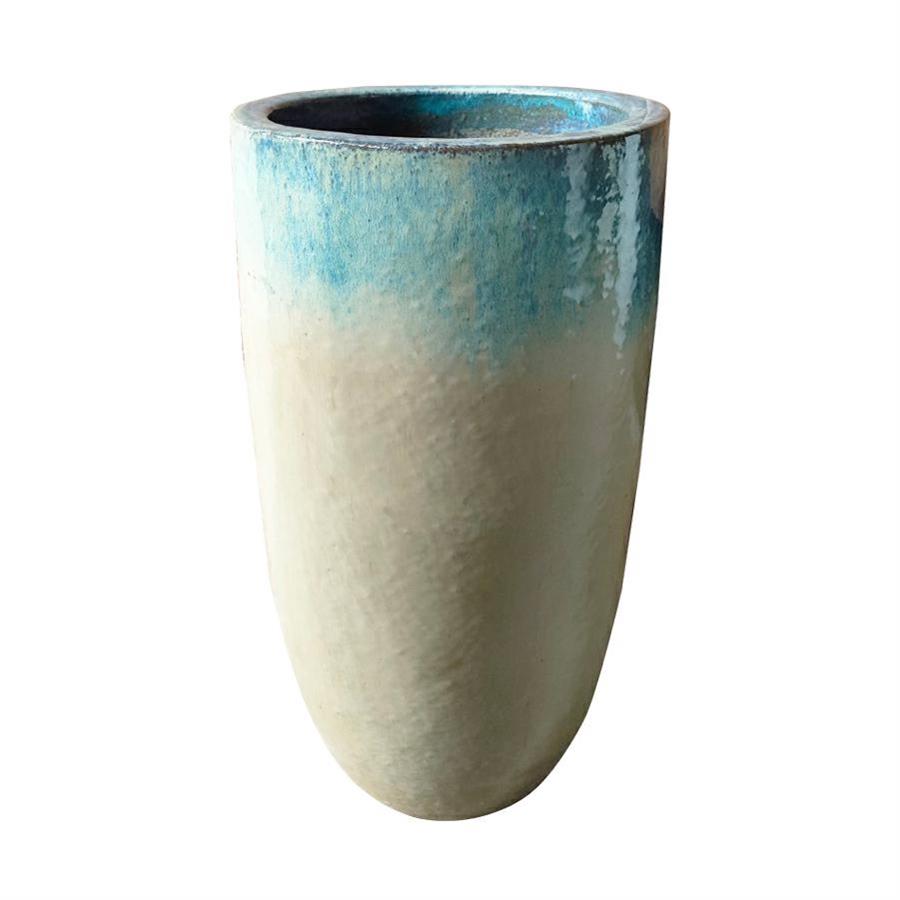 Vaso grande da terra in ceramica celeste e bianco 60x100 cm - Real