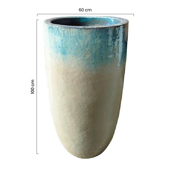 Vaso grande da terra in ceramica celeste e bianco 60x100 cm - Real