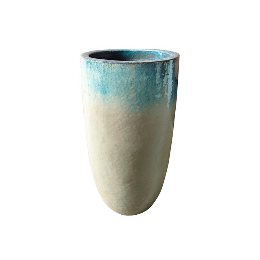 Vaso in ceramica smaltata con finitura bianca e celeste 46x78 cm - Real