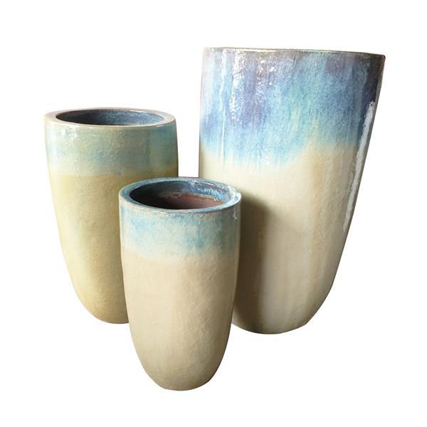 Vaso in ceramica smaltata con finitura bianca e celeste 46x78 cm - Real