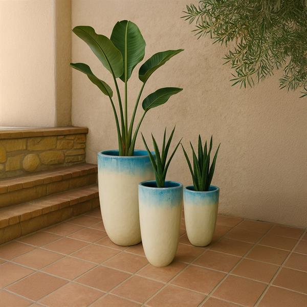 Vaso in ceramica smaltata con finitura bianca e celeste 46x78 cm - Real