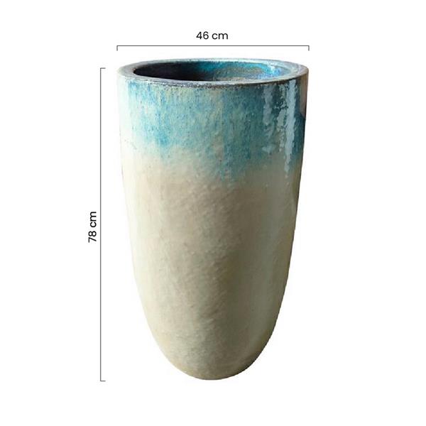 Vaso in ceramica smaltata con finitura bianca e celeste 46x78 cm - Real