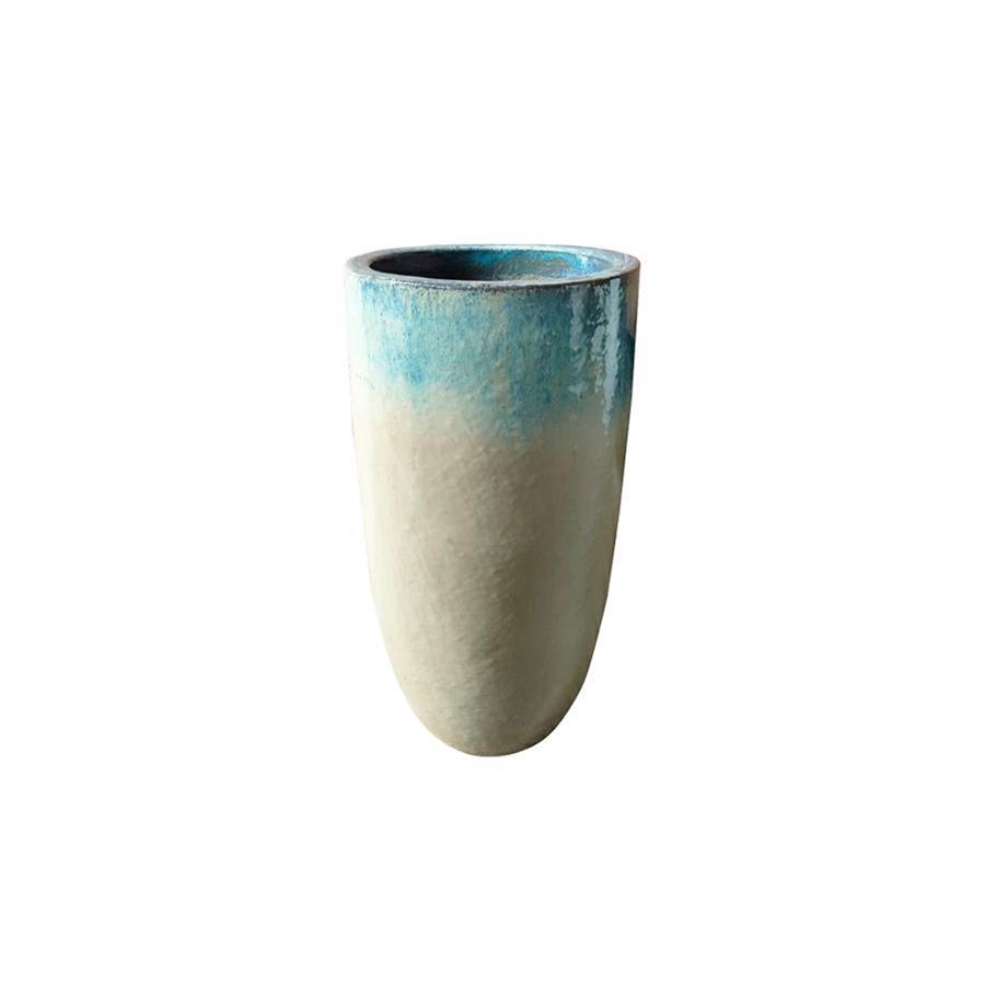 Vaso design in ceramica celeste e bianca 36x63 cm - Real