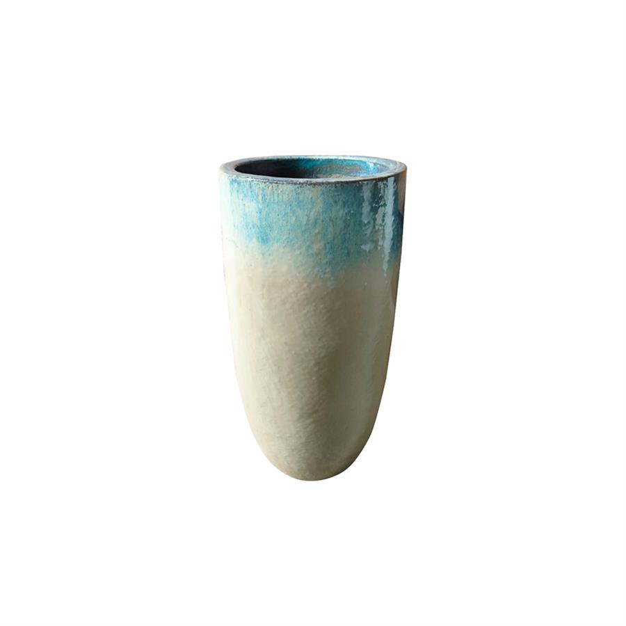 Vaso design in ceramica celeste e bianca 36x63 cm - Real