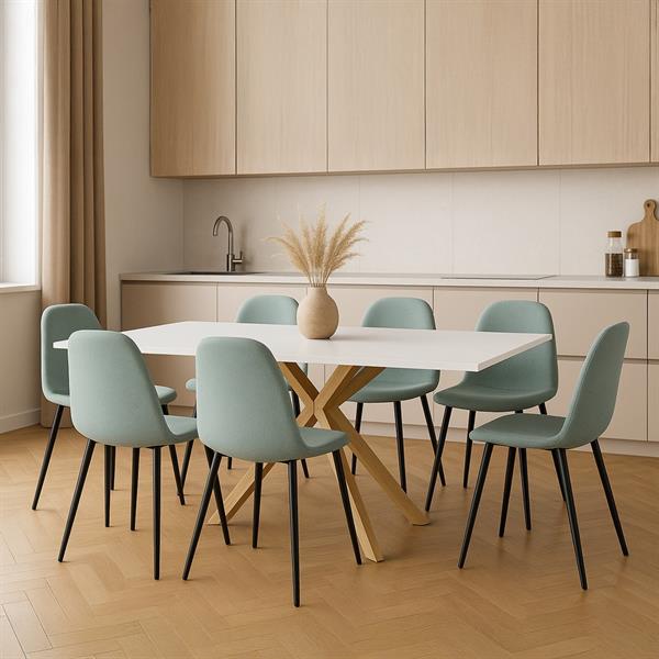Tavolo rettangolare con top bianco gambe metalliche effetto rovere - Gabry