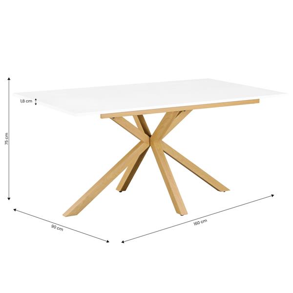 Tavolo rettangolare con top bianco gambe metalliche effetto rovere - Gabry
