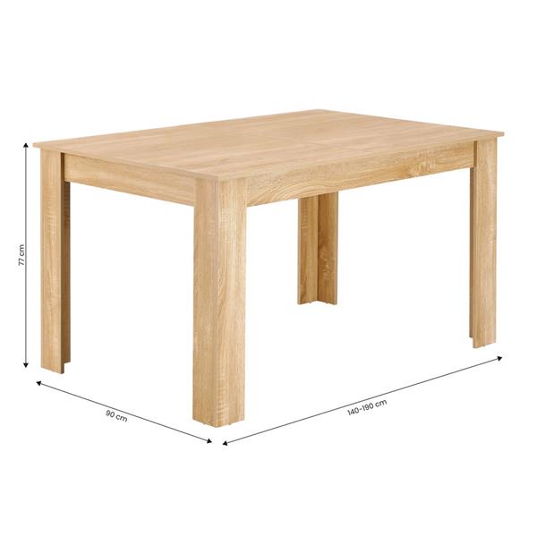 Tavolo rettangolare estendibile rovere naturale 140-190x90x77 cm - Harper