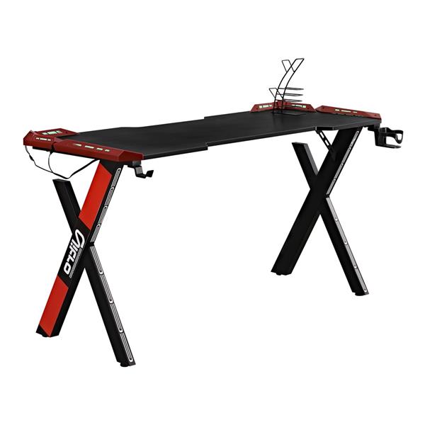 Scrivania Gaming 140 cm con LED RGB  effetto fibra di carbonio - Nitro