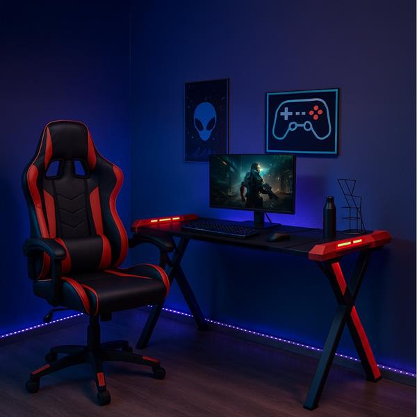 Scrivania Gaming 140 cm con LED RGB  effetto fibra di carbonio - Nitro