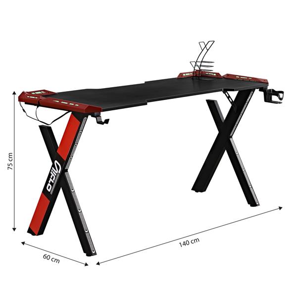 Scrivania Gaming 140 cm con LED RGB  effetto fibra di carbonio - Nitro