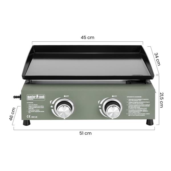 Piastra a gas 2 bruciatori in acciaio inox verde