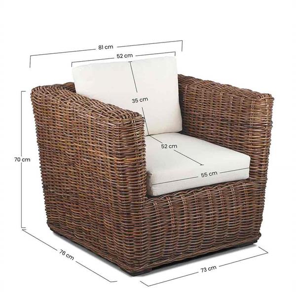 Poltrona da esterno in rattan grigio con cuscini ecrù 84x83x73 cm - Kubu