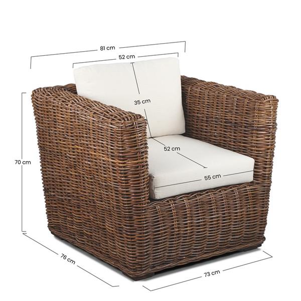 Poltrona da esterno in rattan grigio con cuscini ecrù 84x83x73 cm - Kubu