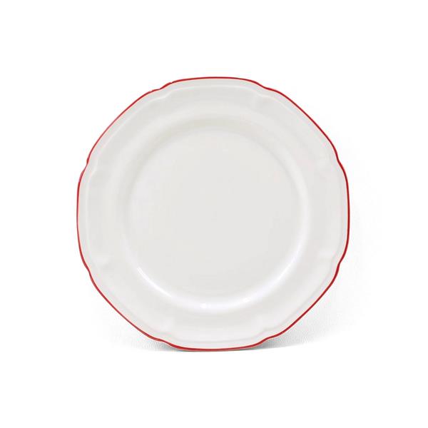 Set 18 piatti porcellana bianca con bordo rosso dipinto a mano - Grace