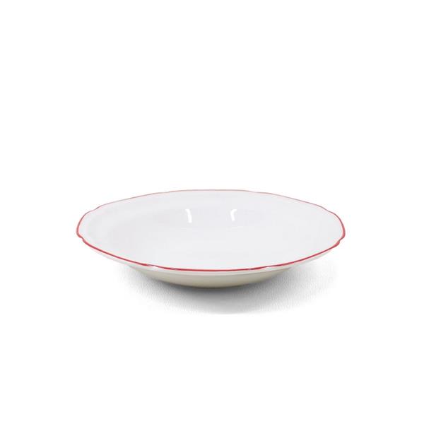 Set 18 piatti porcellana bianca con bordo rosso dipinto a mano - Grace