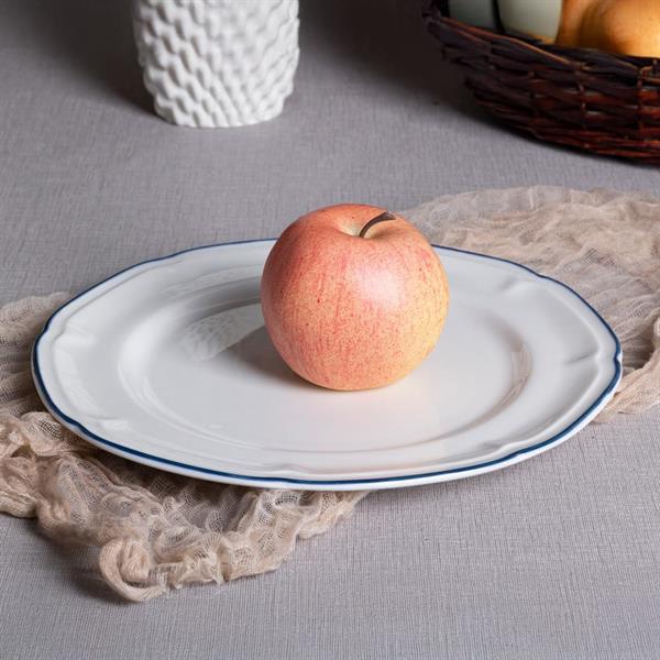 Servizio di 18 piatti in porcellana bianca con bordo blu dipinto a mano - Grace