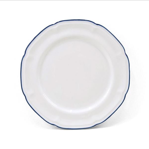 Servizio di 18 piatti in porcellana bianca con bordo blu dipinto a mano - Grace
