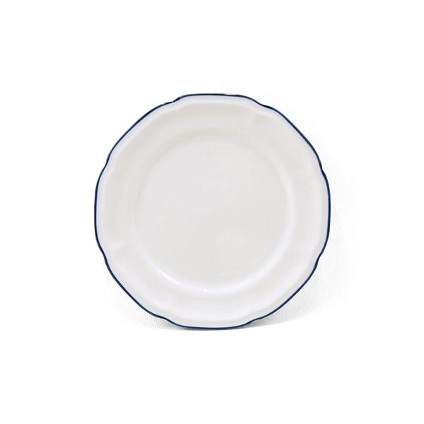 Servizio di 18 piatti in porcellana bianca con bordo blu dipinto a mano - Grace
