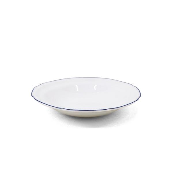 Servizio di 18 piatti in porcellana bianca con bordo blu dipinto a mano - Grace