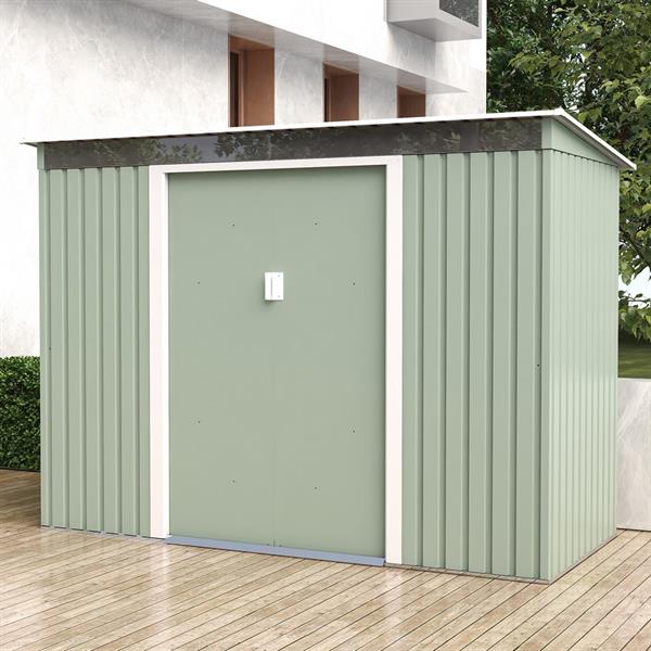 Casetta da giardino in acciaio verde salvia 261x121 cm con porte scorrevoli - Sky