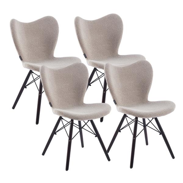 Set 4 sedie in tessuto bouclé beige con gambe in legno noce – Elena