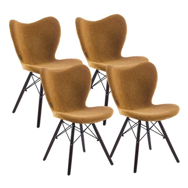 Sedie design moderno in tessuto ocra bouclé con gambe in legno – Elena