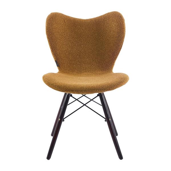 Sedie design moderno in tessuto ocra bouclé con gambe in legno – Elena